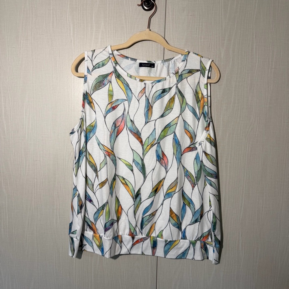 Colorful stain glass look Leaf Pattern Sleeveless Blouse